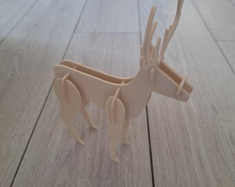 3D Wooden Christmas Reindeer Puzzle - Animal Model Kit to Assemble - Creative DIY Kit for Holiday & Fireplace Decoration - Christmas Gift