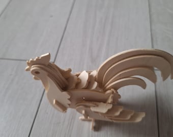 3D Wooden Rooster Puzzle with PLA Box | Gallic Rooster Model Kit, DIY Puzzle to Paint, Country & Nature Decor