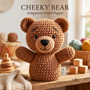 Crochet Pattern Bear Hand Puppet Amigurumi Plush Animal Toy DIY Storytime Play Cute Super Bulky Yarn Project For Kids Handmade Gifts