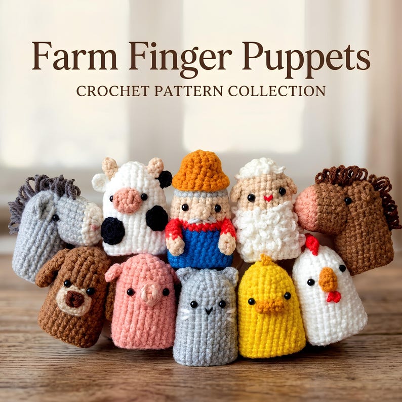 Farm Finger Puppets Crochet Pattern Collection Amigurumi Farm Animals ...