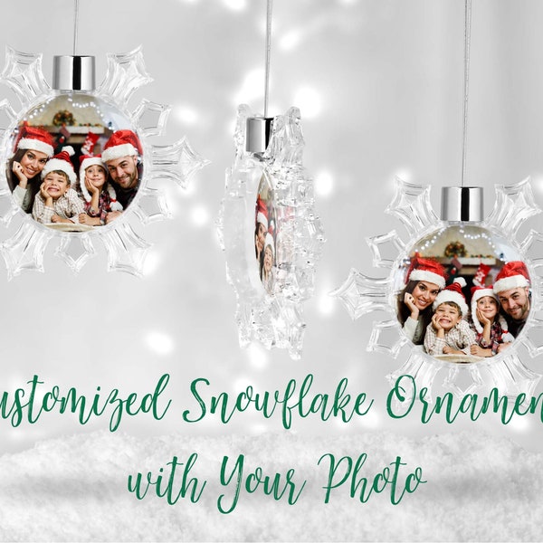 Clear Snowflake Ornament, Customized Photo Ornament, Unique Gift, Christmas Ornament, Personalized Christmas Ornament