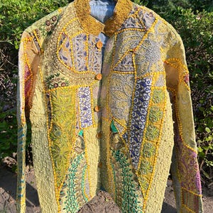 Colorful Indian Textile, Handmade Embroidered Patchwork Coat, Women Multicolor Jacket