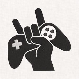 Gamer Rock Hand Embroidery Design, Controller Sign Silhouette Machine Embroidery File, Gaming Humor Pattern, Instant Download