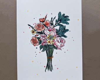 Watercolor Floral Bouquet Greeting Card | Blank Note Cards | Any Occasion | Glossy Card