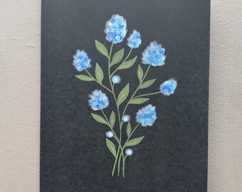 Soft Blue on Black Flowers Greeting Card | Blank Note Cards | Any Occasion | Matte Card