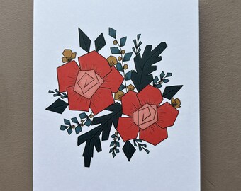Edgy Geometric Florals Greeting Card | Blank Note Cards | Any Occasion | Matte Card