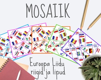 Mosaiik pusle Euroopa Liidu riigid ja lipud