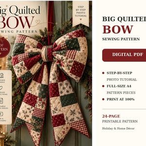 Quilted Bow Sewing Pattern PDF, Christmas Bow Pattern, Large Fabric Bow, Holiday Door Bow, Printable A4 Sewing Pattern
