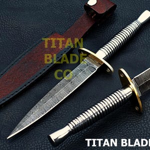 Handmade Damascus steel Dagger knife_Double Edge Hunting & utility blade with leather sheath