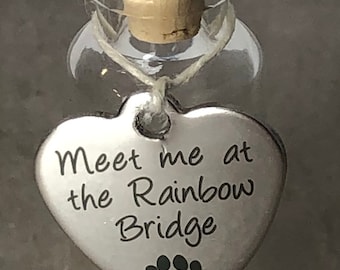 Rainbow Bridge keepsake glass vial for lock of pet hair, fur keepsake