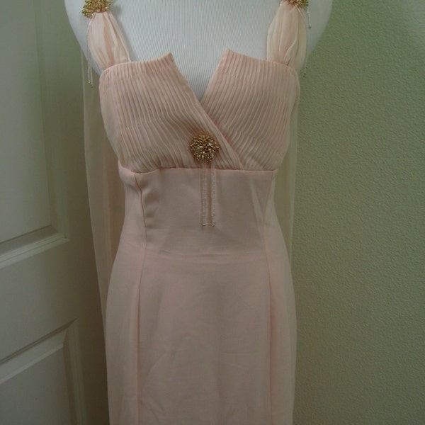 Vintage Lou Gene's Pretty Pink Formal Gown 50s 60s with Scarf Retro Evening Formal Pink Wedding Dress