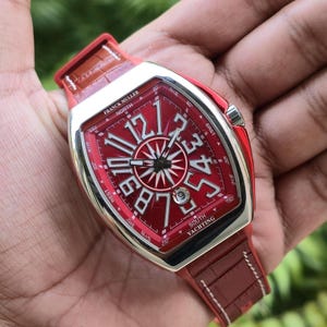 Refurbished Franck Muller Men's Wristwatch {Red Dial, Date Indicator, Automatic , Rubber Band}