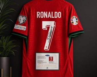Camiseta de Portugal firmada por Cristiano Ronaldo #7, camiseta de fútbol autografiada por CR7, recuerdos de fútbol de Portugal