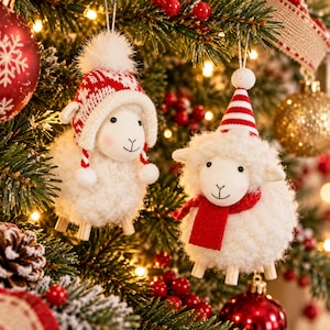 2027 Year of the Goat Figurine, Cute Sheep Christmas Ornament, White Lamb Xmas Tree Decor, Christmas Gift, New Year Decoration