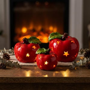 Julklappsäppellykta, Keramisk äppellykta, Present till henne, Present till värdinna, Thanksgiving-present, Höstinredning, Mysig kökspresent