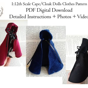 PDF Pattern 1:12 Scale Doll Clothes, DIY Cloak/Cape Sewing Pattern