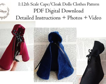 PDF Pattern 1:12 Scale Doll Clothes, DIY Cloak/Cape Sewing Pattern