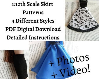 PDF Pattern 1:12 Scale Skirt Patterns, Four Different Styles DIY Sewing Pattern