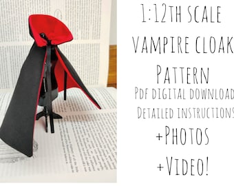 PDF Pattern 1:12 Scale Doll Clothes, DIY Vampire Cloak/Cape Sewing Pattern