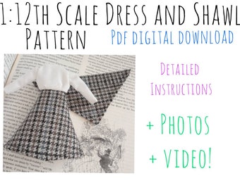 PDF Pattern 1:12 Scale Dress and Shawl, DIY Sewing Pattern