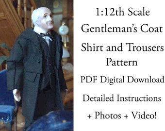 PDF Pattern 1:12 Scale Doll Clothes, DIY Coat, Shirt and Trousers Sewing Pattern