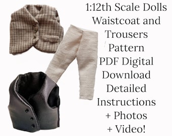 PDF Pattern 1:12 Scale Doll Clothes, DIY Waistcoat and Trousers Sewing Pattern