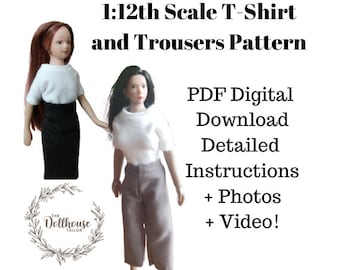 PDF Pattern 1:12 Scale Doll Clothes, DIY Phicen TB League T-Shirt and Trousers Sewing Pattern