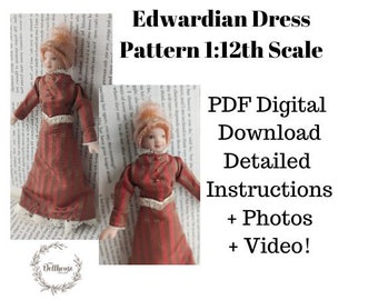 PDF Pattern 1:12 Scale Edwardian Dress Pattern, DIY Sewing Pattern