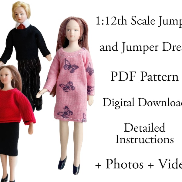 PDF Pattern 1:12 Scale Doll Clothes, DIY Phicen TB League Jumper Sweater and Dress Sewing Pattern