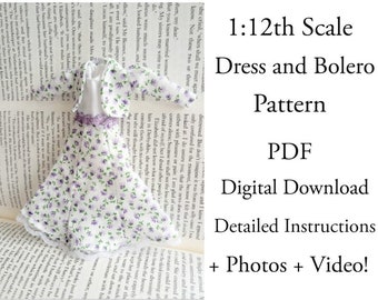 PDF Pattern 1:12 Scale Dress and Bolero Jacket Pattern, DIY Sewing Pattern