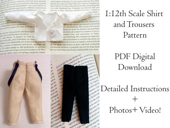 PDF Pattern 1:12 Scale Doll Clothes, DIY Shirt and Trousers Sewing Pattern  -  Canada