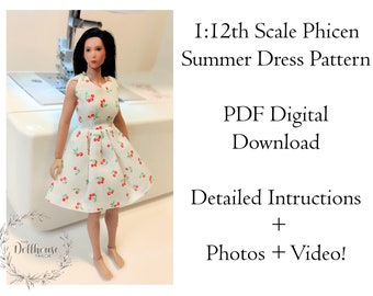 PDF Pattern 1:12 Scale Summer Dress, DIY Phicen TB League Dress Sewing Pattern