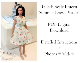 PDF Pattern 1:12 Scale Summer Dress, DIY Phicen TB League Dress Sewing Pattern