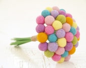 Pastel Wedding Bouquet Bridal, Pink Blue Yellow Green Craspedia Flowers, Needle Felt, Everlansting, Billy Button Balls Bride Handmade