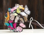 Butterfly Wedding Bouquet, Bridal Bouquet, Bridesmaids Bouquet, Flower Girl Bouquet, Bride, White, Pink, Green Fuschia, feather Butterfllies