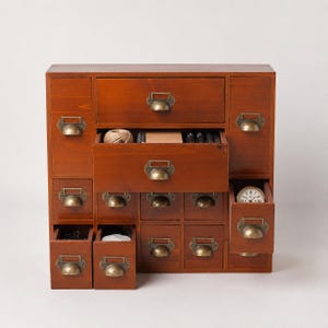 Antique Brown 14-Drawer Storage Cabinet | Vintage-Style Wood Desktop Organizer