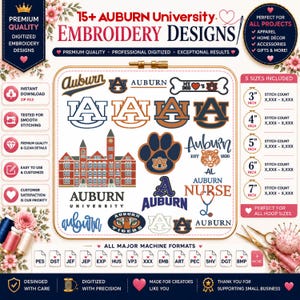 17 Auburn Logo Embroidery Design Bundle Auburn University Machine Embroidery Files | 5 Size, Instant Download for Brother Janome Tajima File