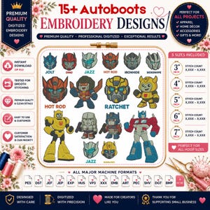 Cute Transformer Machine Embroidery Design Autoboots Head Embroidery Mini Autoboot Embroidery Robot Outer Space Transformer PattrenPes5+Size