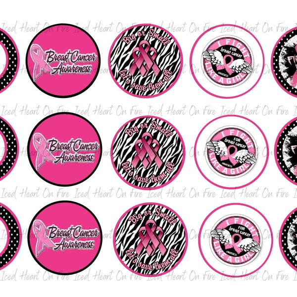 Breast Cancer Awareness | Bottle Cap Images | 1in. Circle | Digital Download