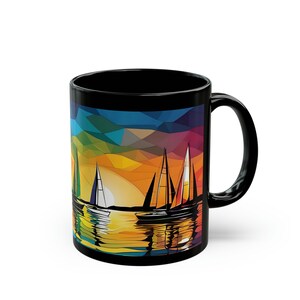 Sailboat Abstract Mug, 11oz Nautical Sailboats Mug, Sailing Gift, Ocean Lover Gift, Sailboat Gift, Nautical Mug, Gift For Him, Sailors Gift