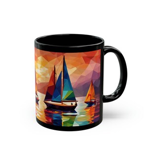 Sailboat Abstract Mug, 11oz Nautical Sailboats Mug, Sailing Gift, Ocean Lover Gift, Sailboat Gift, Nautical Mug, Gift For Him, Sailors Gift