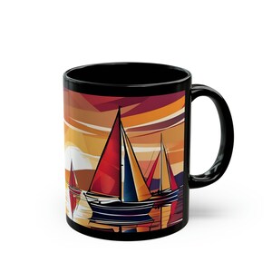 Sailboat Abstract Mug, 11oz Nautical Sailboats Mug, Sailing Gift, Ocean Lover Gift, Sailboat Gift, Nautical Mug, Gift For Him, Sailors Gift
