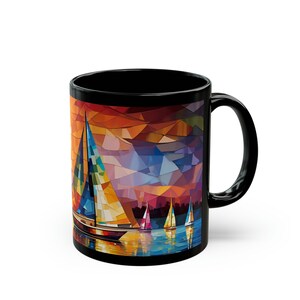 Sailboat Abstract Mug, 11oz Nautical Sailboats Mug, Sailing Gift, Ocean Lover Gift, Sailboat Gift, Nautical Mug, Gift For Him, Sailors Gift