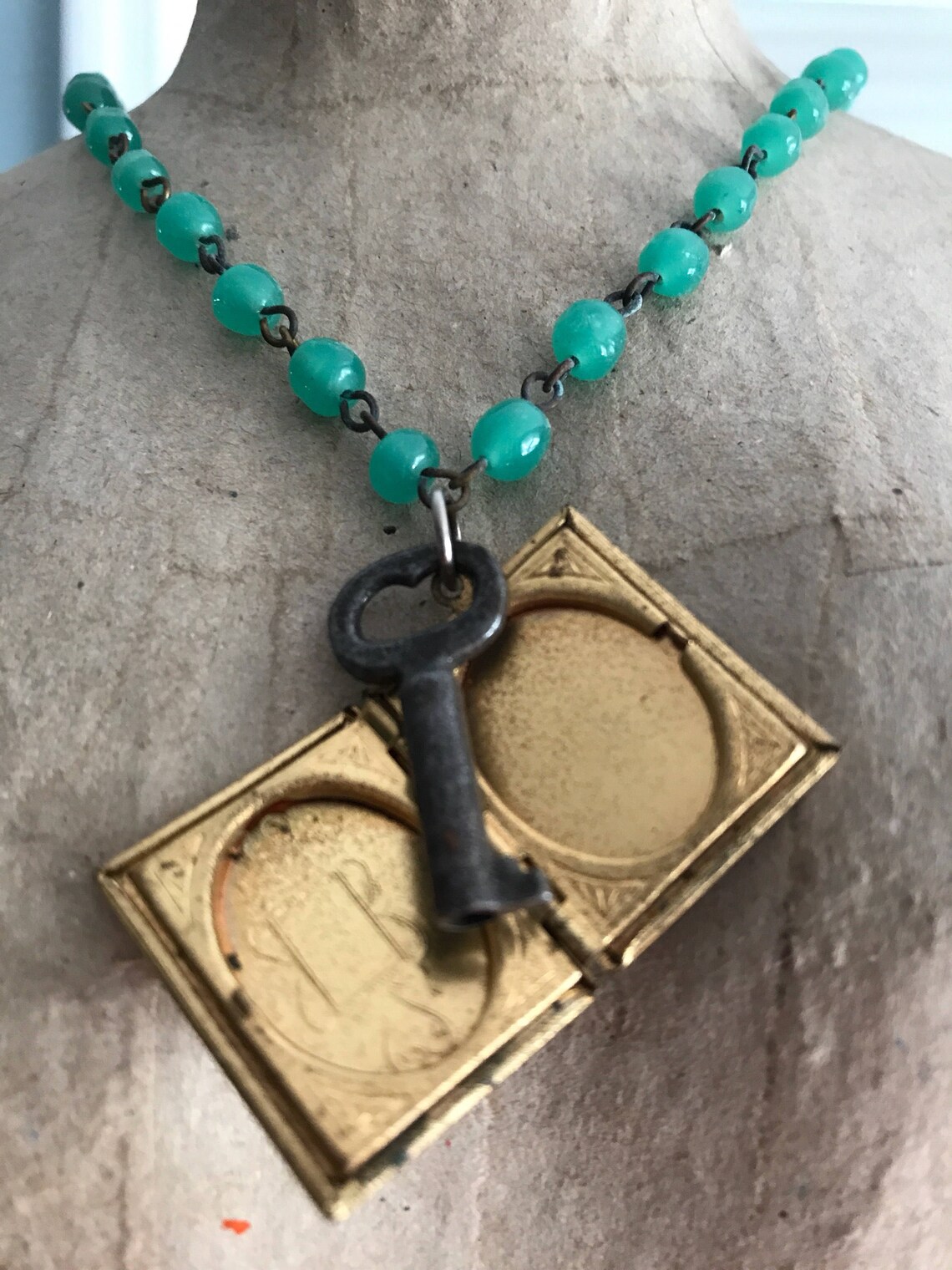 Romantic Vintage Locket and Key Necklace Etsy