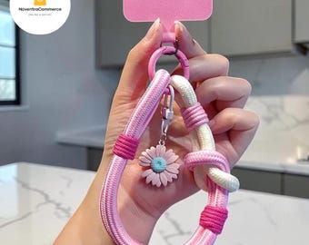 Handy-Armband mit Blumenmuster, verstellbares geflochtenes Handy-Lanyard, Handyhüllen-Anhänger mit Blumenmuster, dekoratives Handy-Accessoire