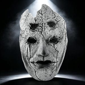Broken Cracked Pale Horror Mask, Scary Ghost Mask Halloween Costume Prop