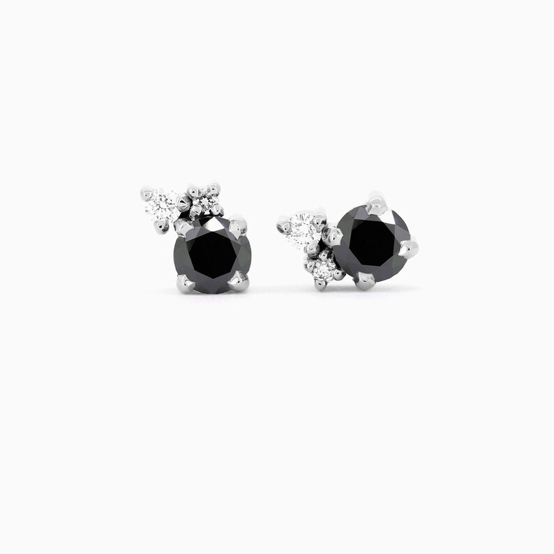 Black Diamond Earrings, black stone, Diamond earrings rose gold,