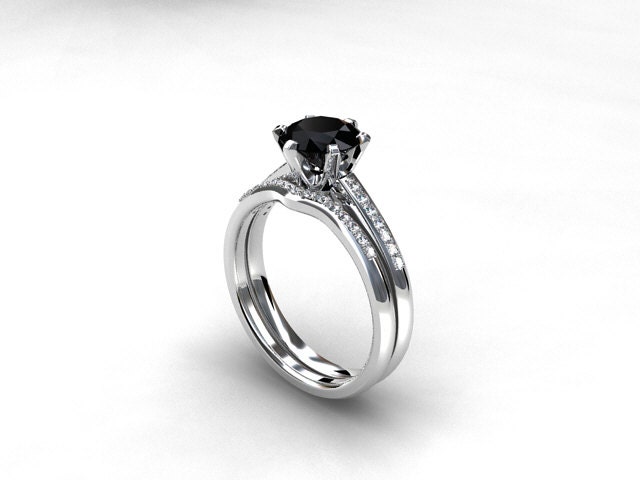 engagement ring set black diamond engagement Diamond band | Etsy