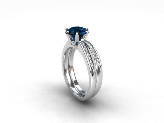 engagement ring set London blue topaz Diamond band wedding | Etsy