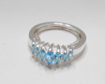 Vintage Blue Crystal Navette Ring (6107) Size 8.5